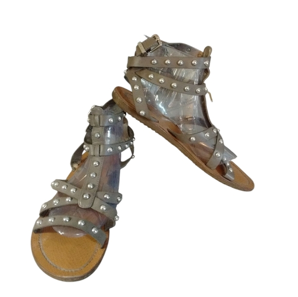 Sam Edelman Circus Eavan Studded Leather Gladiator Sandals in Green/Taupe Sz 6 - Picture 11 of 11
